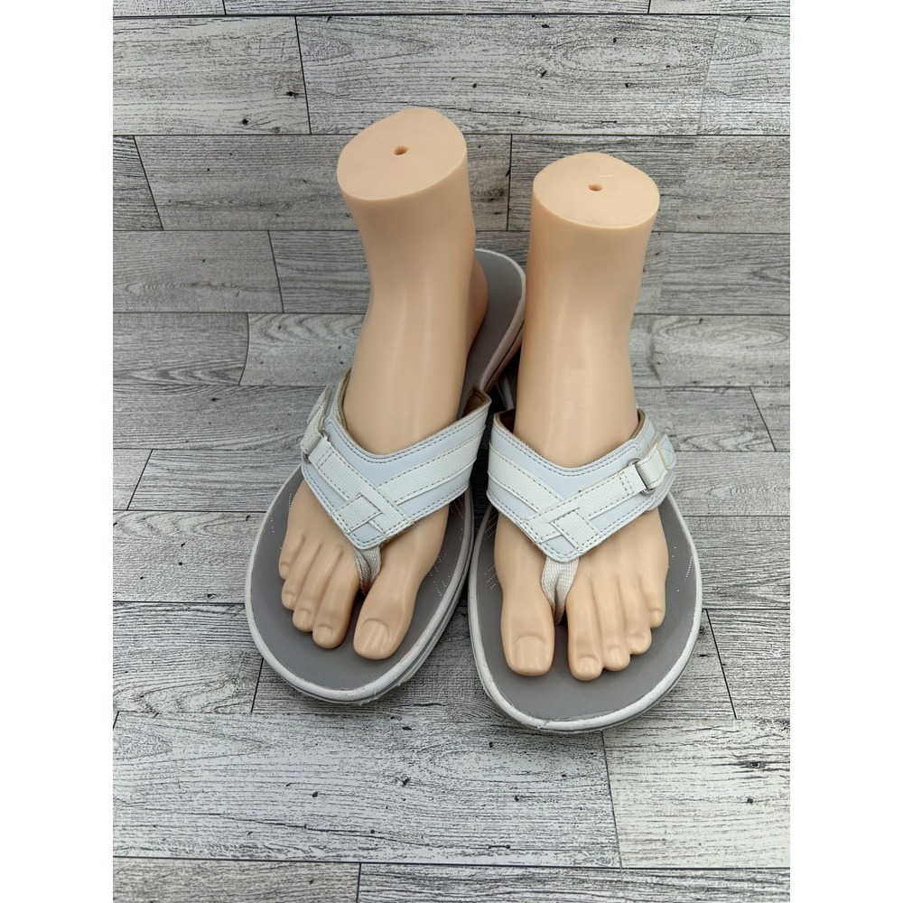 Clarks Cloudsteppers White Grey Thong Flip Flop Sandals Women Size 9M‎